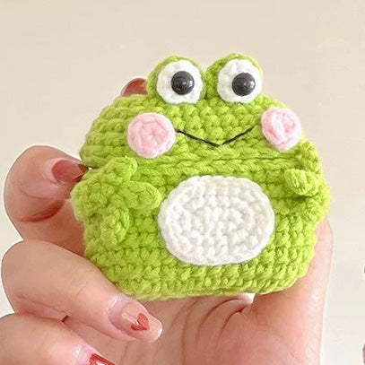 LOVELY GREEN FROG AirPods Knitted Case for Gen 1, 2, 3, Pro, Pro 2 - Adorable Plush Doll Earphone Cover