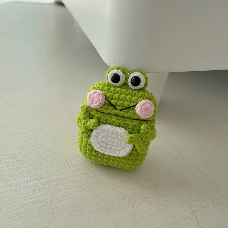 LOVELY GREEN FROG AirPods Knitted Case for Gen 1, 2, 3, Pro, Pro 2 - Adorable Plush Doll Earphone Cover