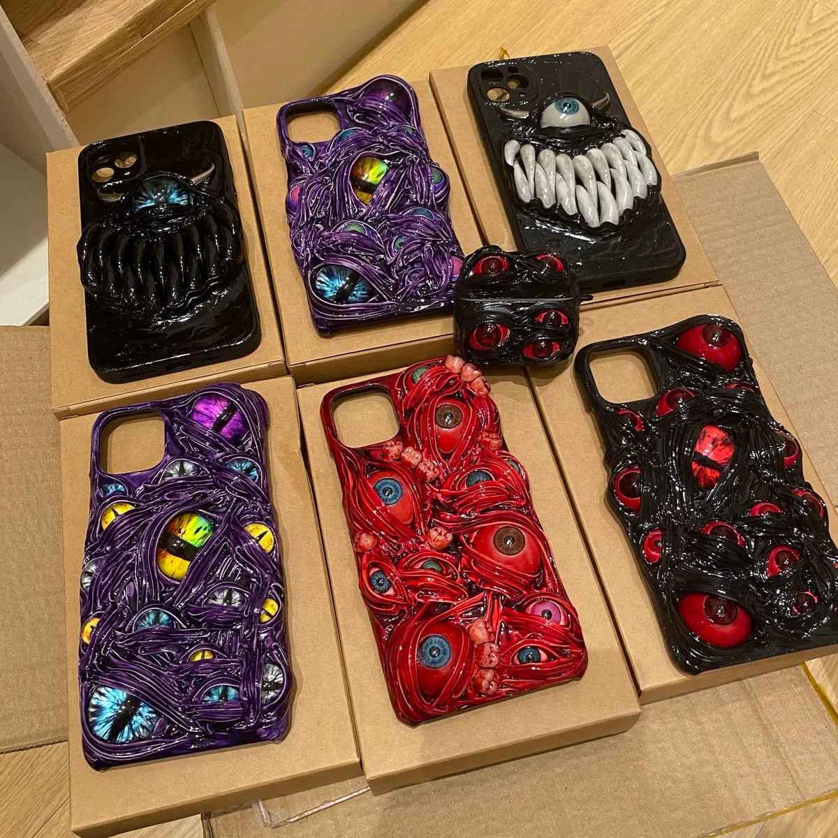 Horror Teeth & Eyes Phone Case, 15 Pro Max 14 13 Mini 12 11 SE 8 Plus X XR XS iPhone Case, Samsung Galaxy Z Flip 5, Google Pixel Cas