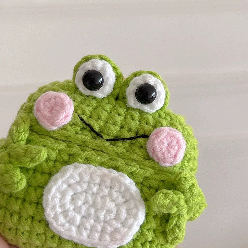 LOVELY GREEN FROG AirPods Knitted Case for Gen 1, 2, 3, Pro, Pro 2 - Adorable Plush Doll Earphone Cover