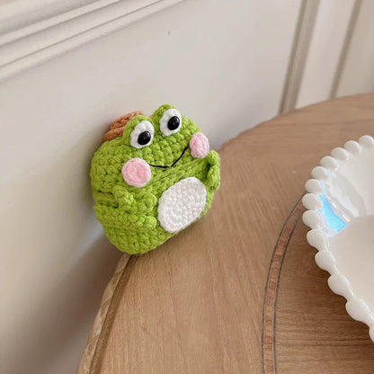 LOVELY GREEN FROG AirPods Knitted Case for Gen 1, 2, 3, Pro, Pro 2 - Adorable Plush Doll Earphone Cover
