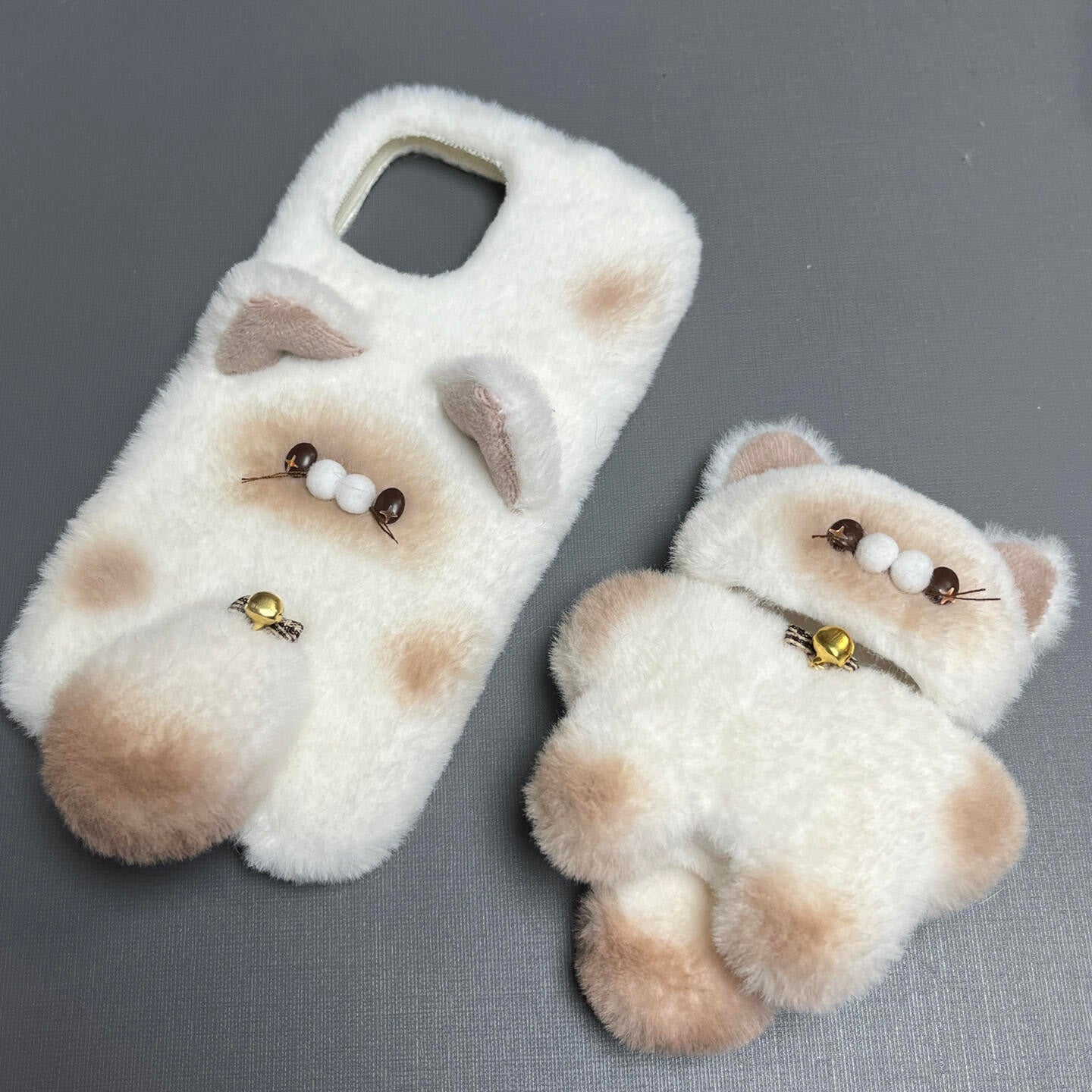 Plush Siamese Cat Phone Case, 15 Pro Max 14 13 Mini 12 11 SE 8 Plus X XR XS iPhone Case, Samsung Galaxy Z Flip 5,Google Pixel