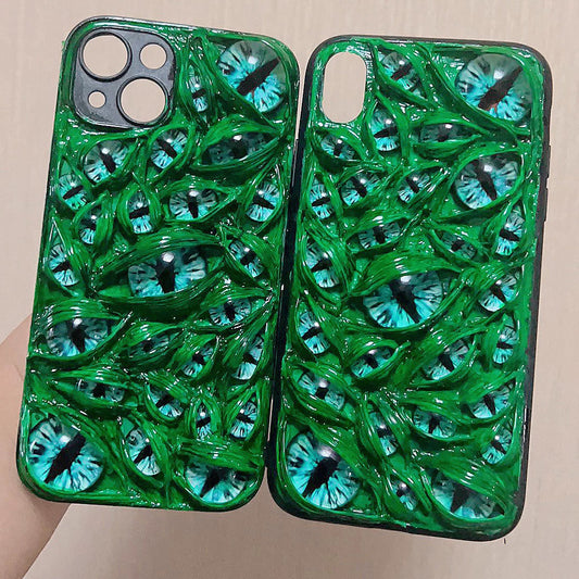 Horror Green Eyes Phone Case, 15 Pro Max 14 13 Mini 12 11 SE 8 Plus X XR XS iPhone Case, Samsung Galaxy Z Flip 5, Google Pixel Cas