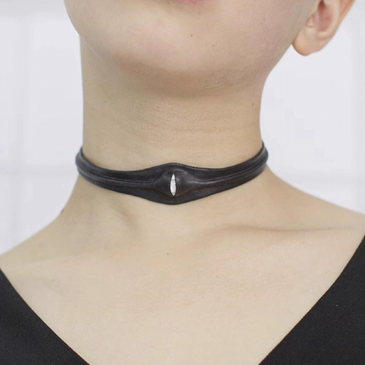 Leather eyes Choker, Handmade Collar Bracelet