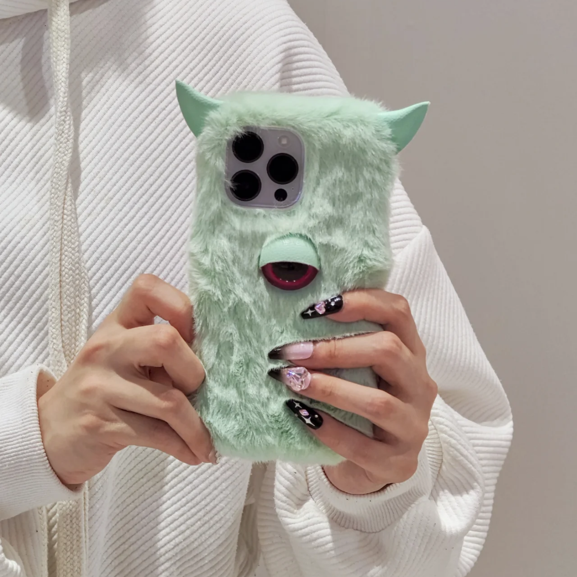Plush Monster Phone Case For iPhone 14 Plus 13 Pro Max 12 Mini XR 7 8,Pet Phone Case,Pet lovers,Fluffy Plush,Personalized Gifts