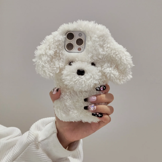 Handmade Plush Dog Phone Case, 15 Pro Max 14 13 Mini 12 11 SE 8 Plus X XR XS iPhone Case, Samsung, Google Pixel Case