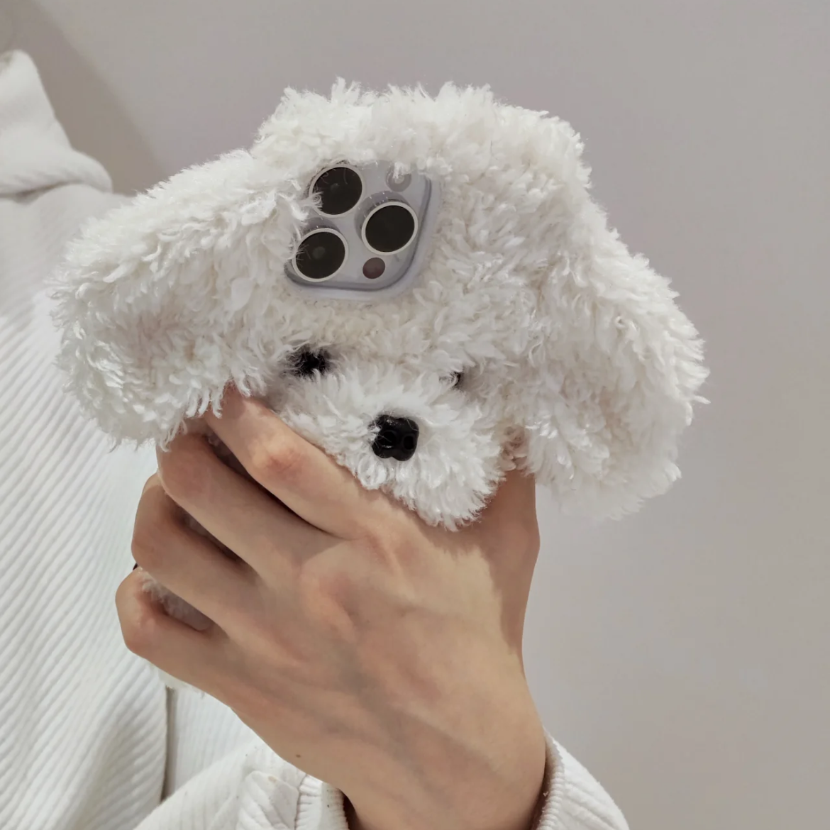 Handmade Plush Dog Phone Case, 15 Pro Max 14 13 Mini 12 11 SE 8 Plus X XR XS iPhone Case, Samsung, Google Pixel Case