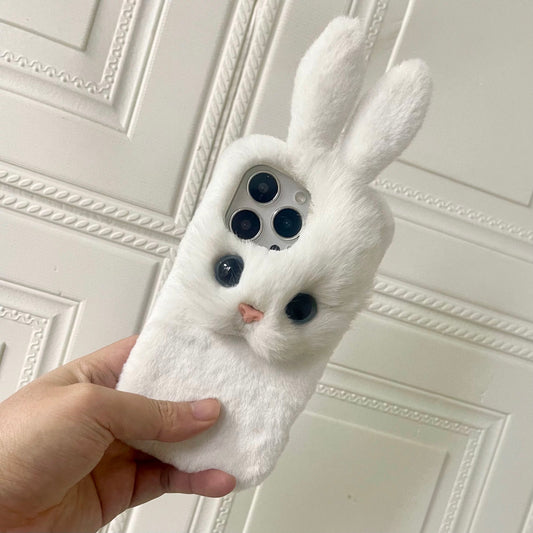 Plush Rabbit Phone Case For iPhone 14 Plus 13 Pro Max 12 Mini XR 7 8,Pet Phone Case,Pet lovers,Fluffy Plush,Personalized Gifts