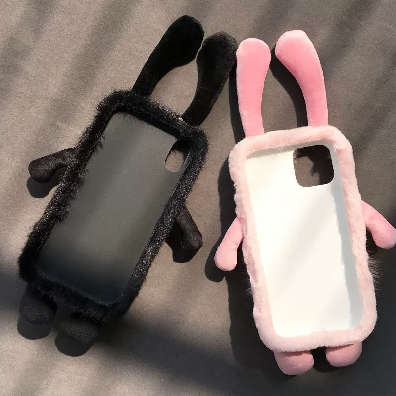 2 Colors Handmade Plush Bunny Phone Case, iPhone Sony Samsung Google