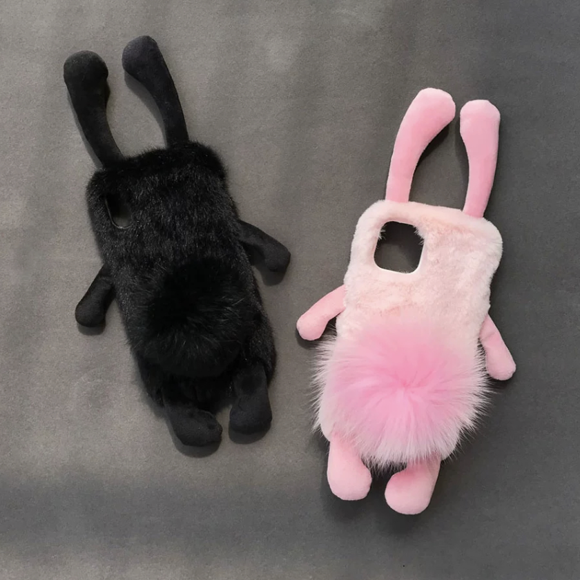 2 Colors Handmade Plush Bunny Phone Case, iPhone Sony Samsung Google