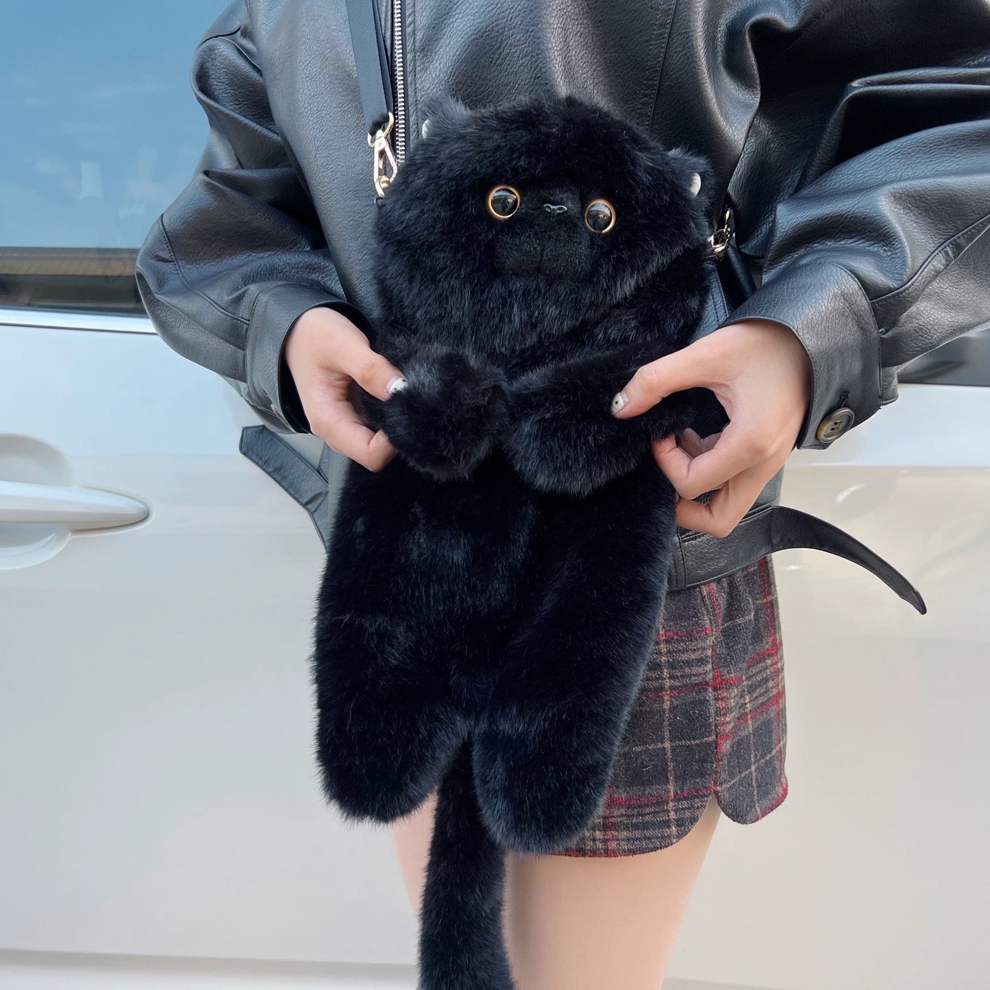 Plush Black Cat Rucksacks, Handmade Kawaii Plush Cat, Plush Toy, 50cm