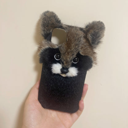 Handmade Lovely Raccoon Fur Phone Case,For iPhone15 14 Plus 13 ProMax 12Mini,Personalized Gifts,Procyon lotor,Christmas gift,Pet Phone case