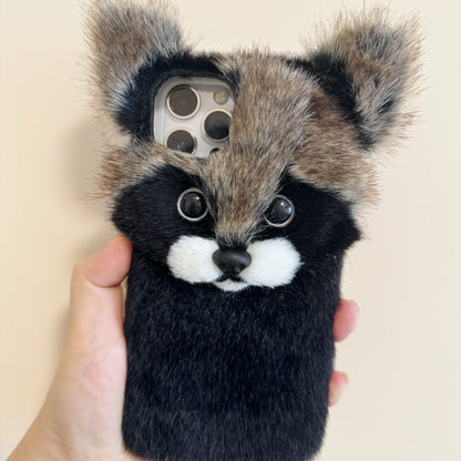 Handmade Lovely Raccoon Fur Phone Case,For iPhone15 14 Plus 13 ProMax 12Mini,Personalized Gifts,Procyon lotor,Christmas gift,Pet Phone case