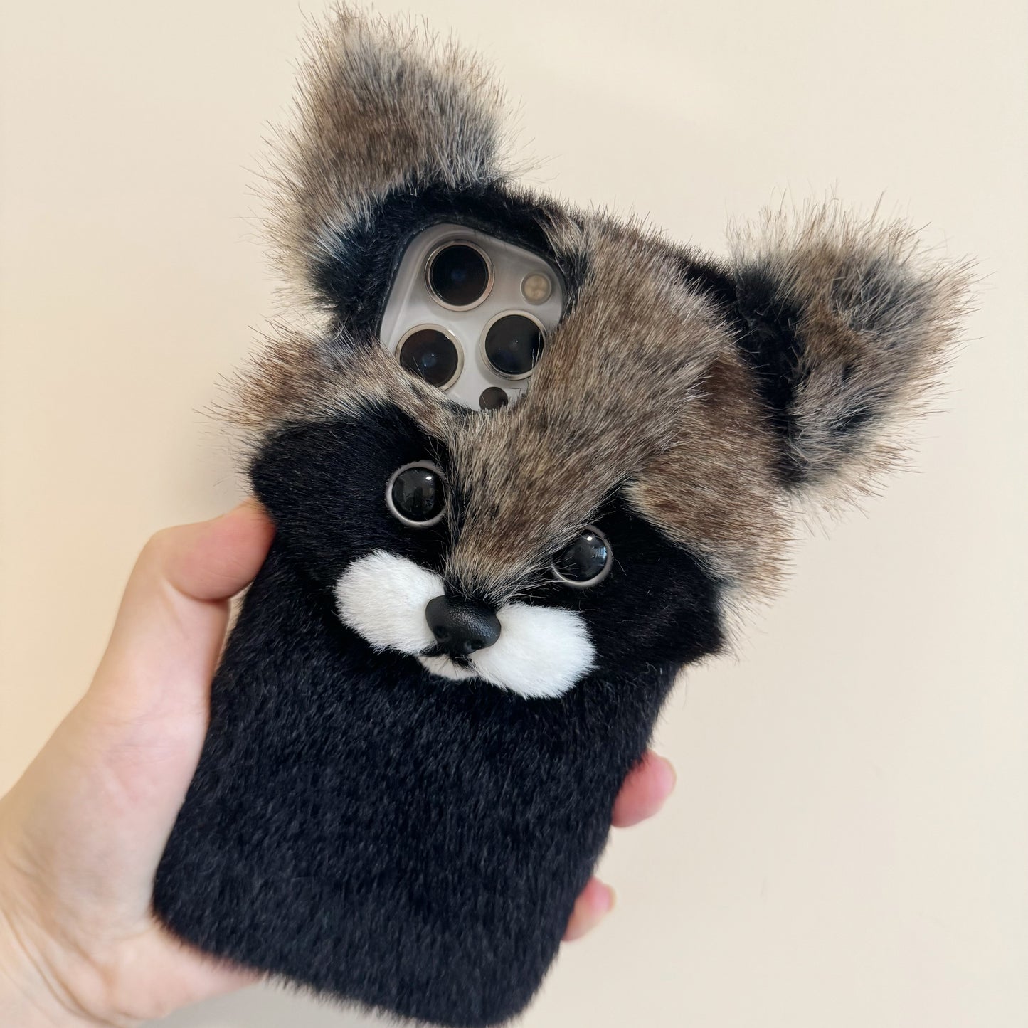 Handmade Lovely Raccoon Fur Phone Case,For iPhone15 14 Plus 13 ProMax 12Mini,Personalized Gifts,Procyon lotor,Christmas gift,Pet Phone case