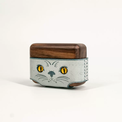 Personalised Leather Cat Airpod Case, Custom Name Airpods Pro Case,Unique Gift,Birthday Gifts,Anniversary Gifts